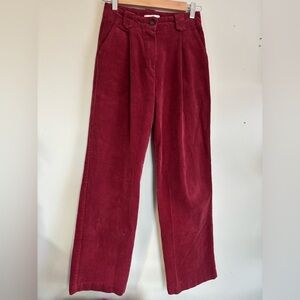 Red Corduroy Straight Leg Pants